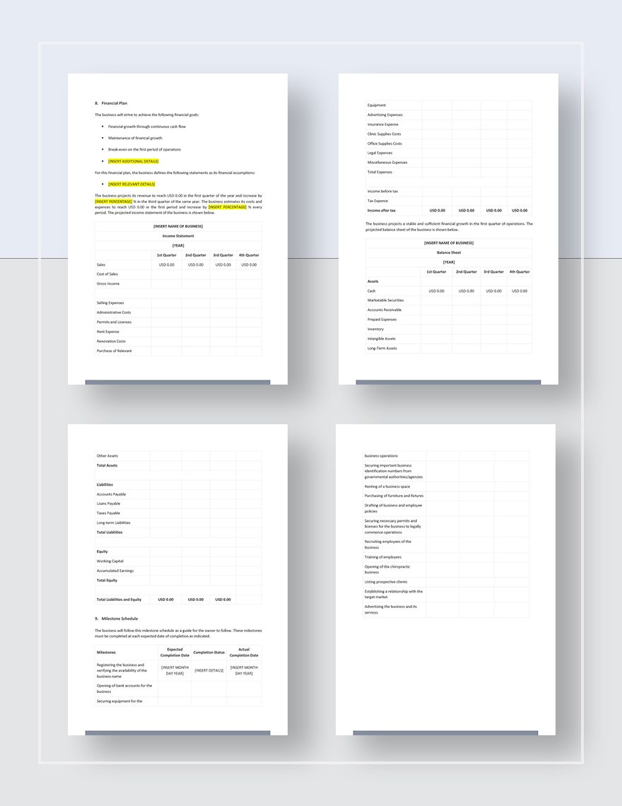 Chiropractic Business Plan Template in Pages Word Google Docs
