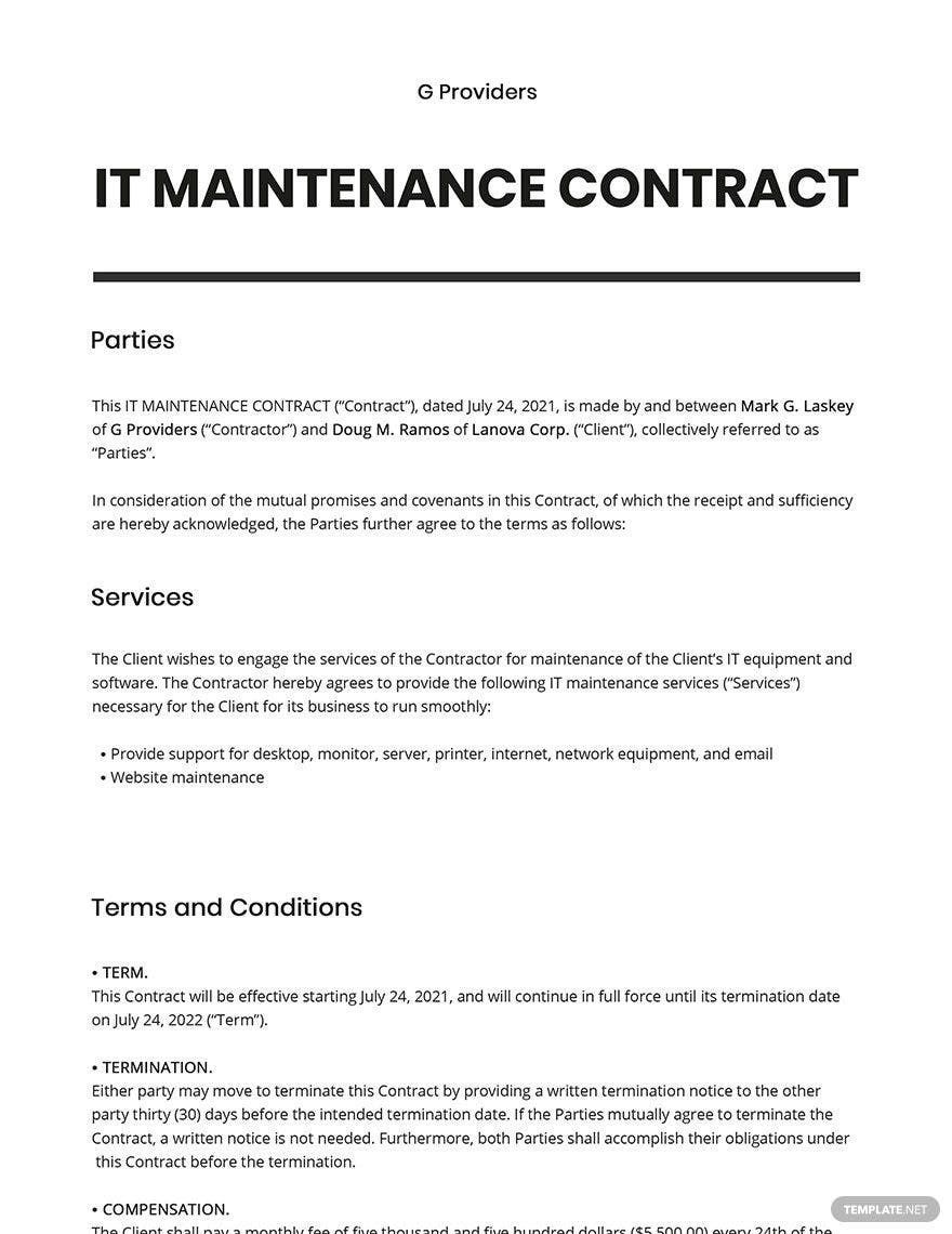 IT Maintenance Contract Template