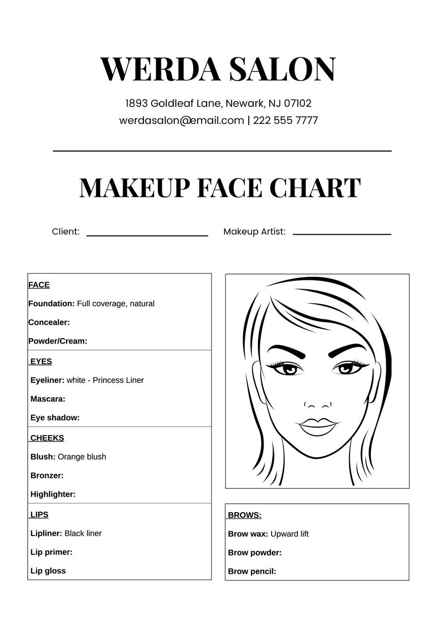 Makeup Artist Face Chart