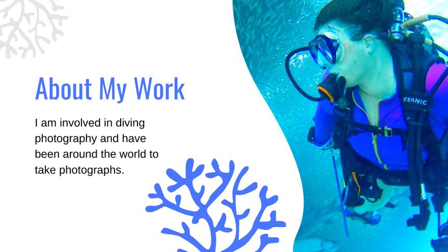 Free Diving Photographer Portfolio Presentation Template to Edit Online