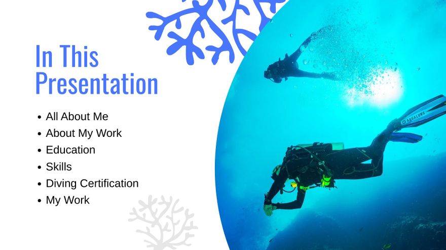 Free Diving Photographer Portfolio Presentation Template to Edit Online