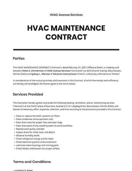 Maintenance Contract Template Word Free Download