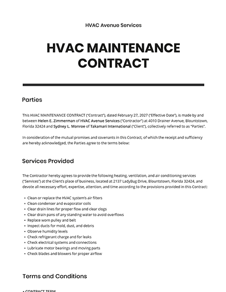 HVAC Maintenance Contract Template Google Docs Word Template