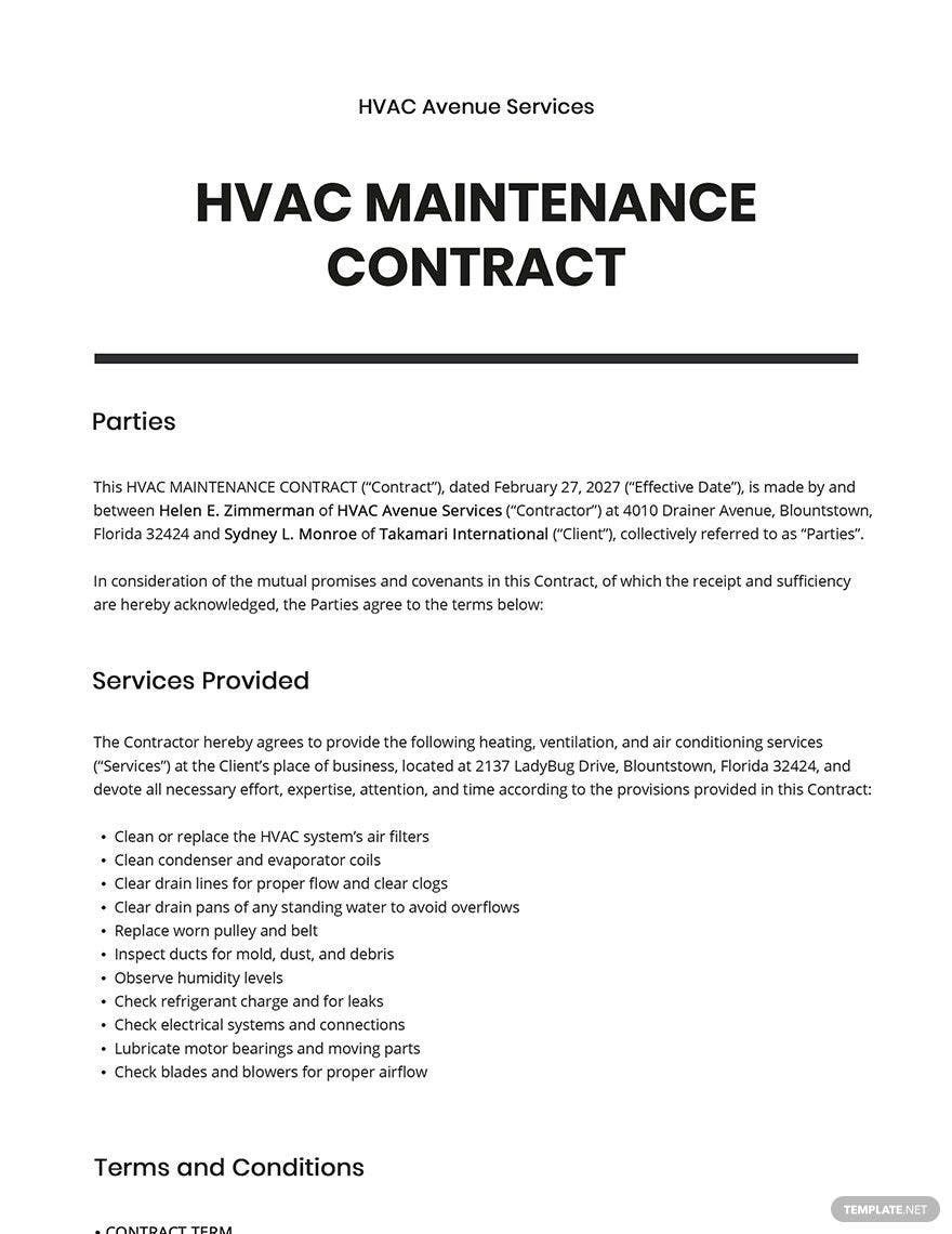 HVAC Maintenance Contract Template