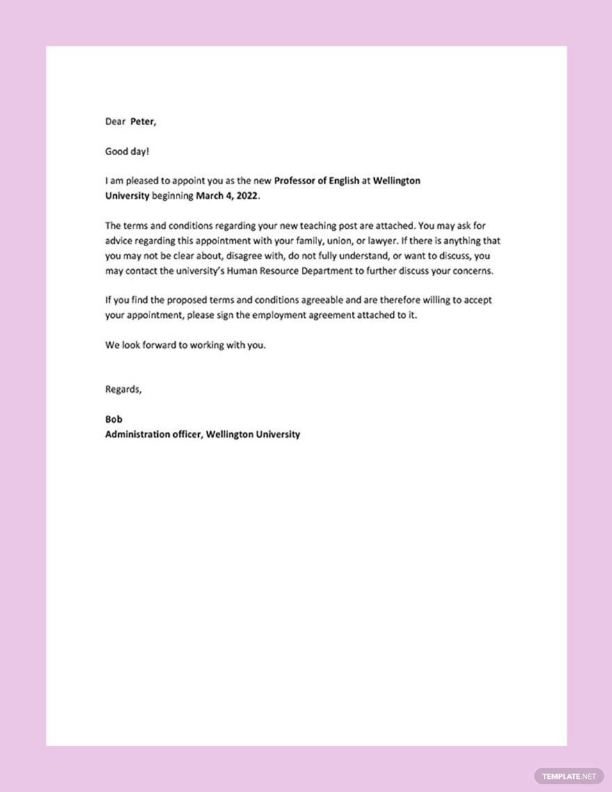 Appointment Letter Template for Teacher