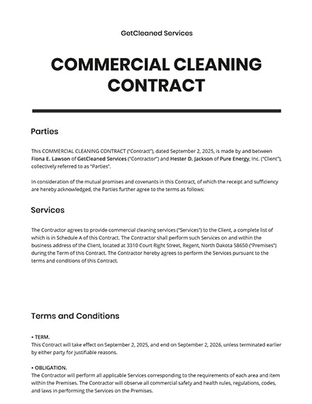 Commercial Cleaning Contract