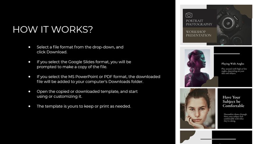 Free Portrait Photography Workshop Presentation Template to Edit Online Free Portrait Photography Workshop Presentation Template to Edit Online