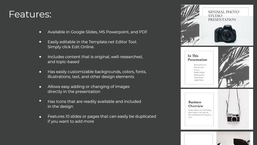 Free Minimal Photo Studio Presentation Template to Edit Online