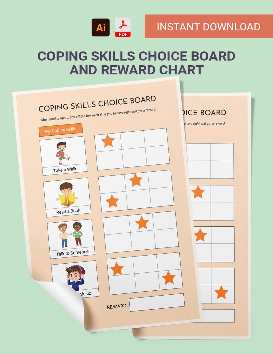 Coping Skills Choice Board And Reward Chart