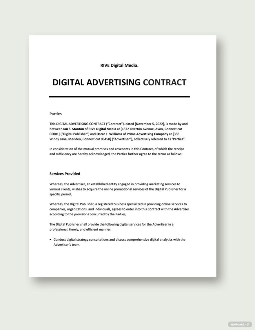 Digital Advertising Contract Template