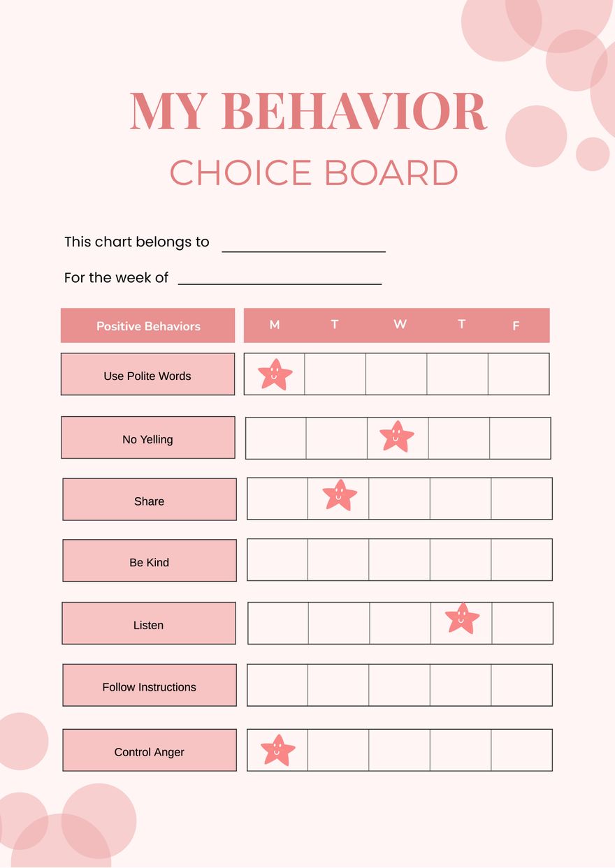 Behavior Choice Chart in PDF, Illustrator