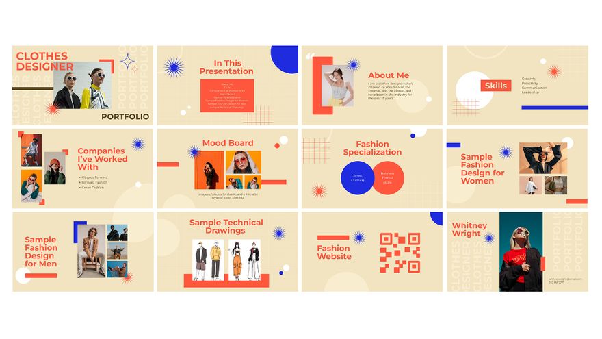 Free Clothes Designer Portfolio Presentation Template to Edit Online