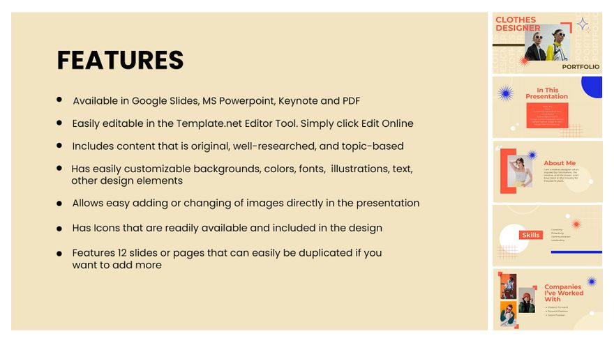 Free Clothes Designer Portfolio Presentation Template to Edit Online
