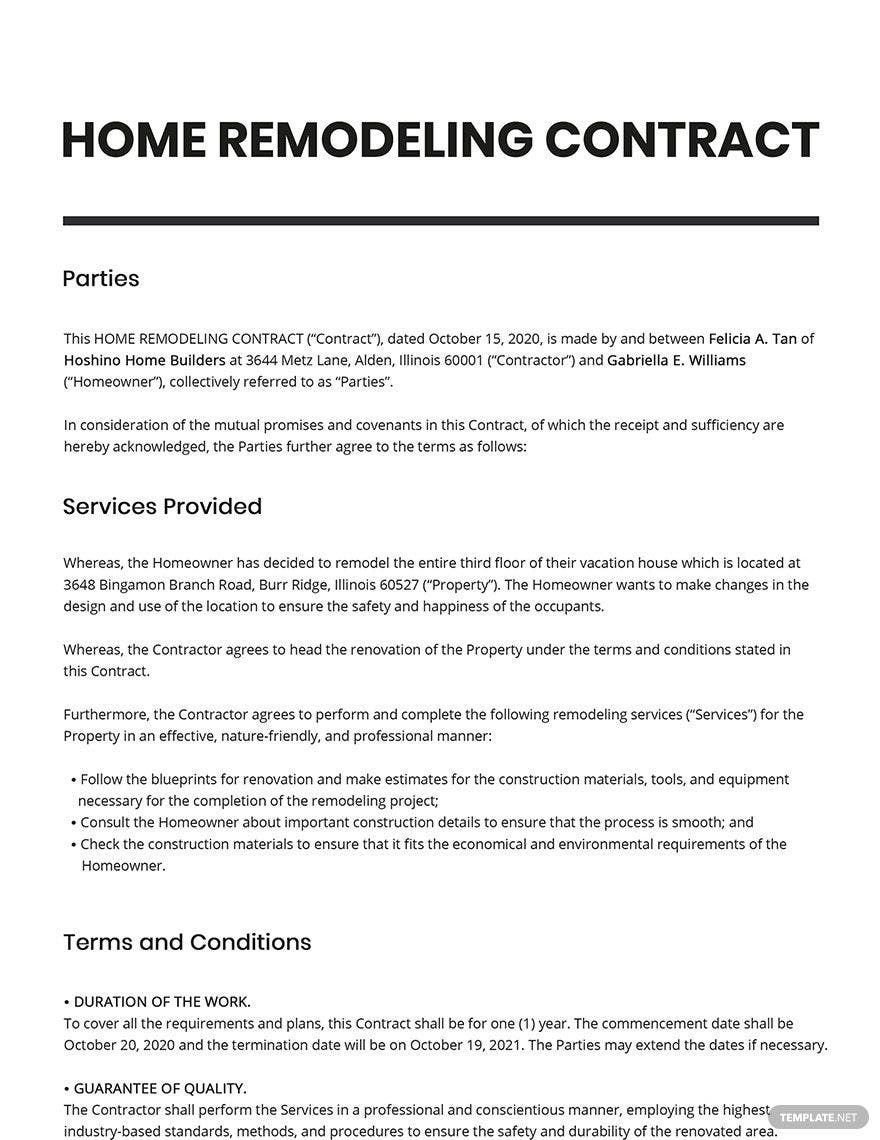 Home Remodeling Contract Template
