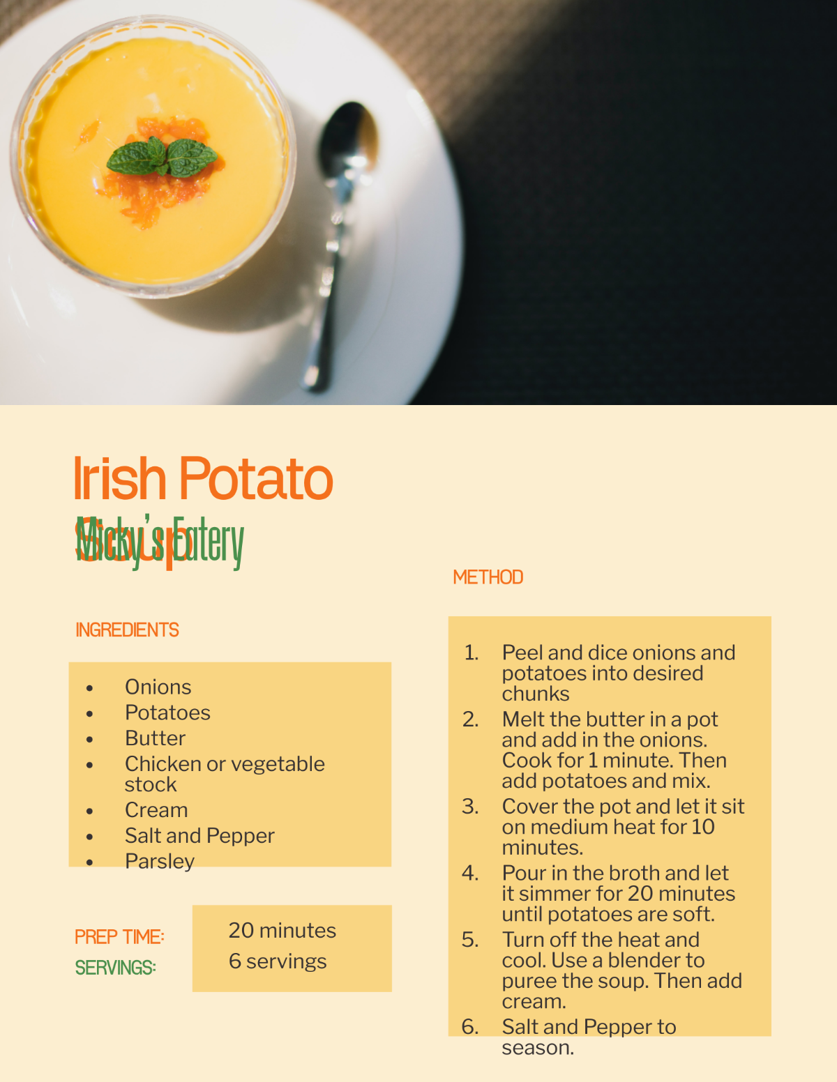 St. Patrick's Day Recipe Card Template