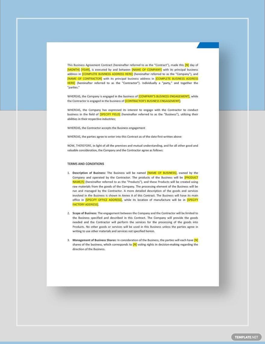Business Agreement Contract Template