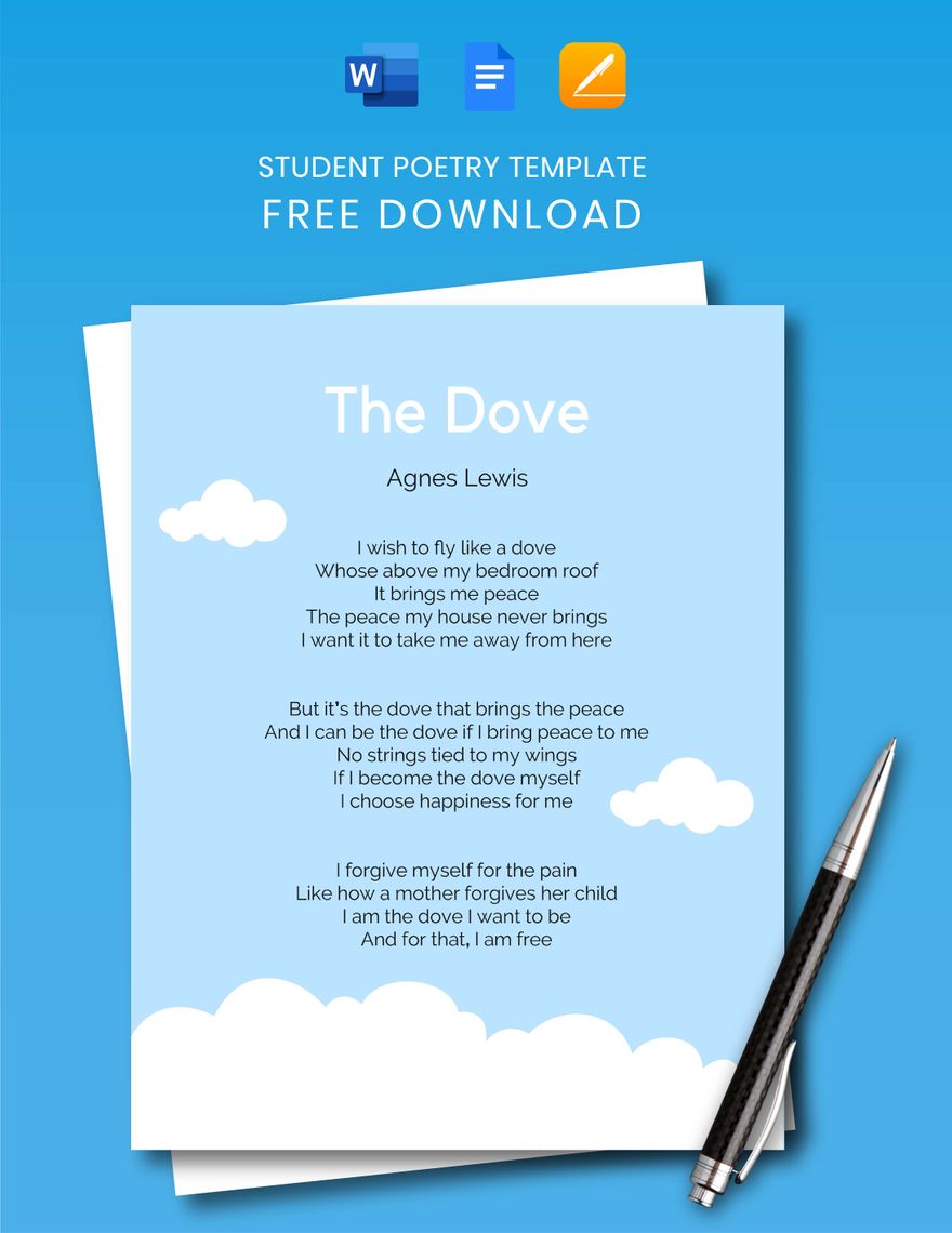 Student Poetry Template in Word, Pages, Google Docs Download