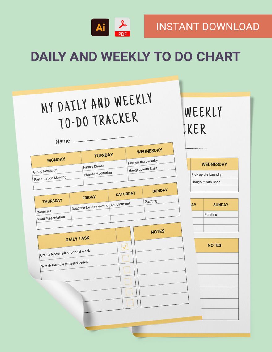 Free Daily And Weekly To Do Chart in PDF, Illustrator