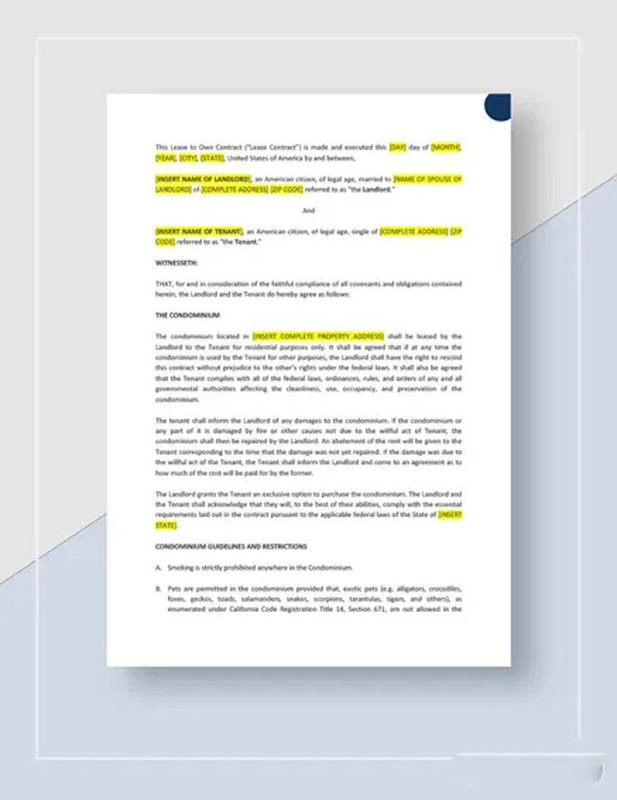 Lease to Own Contract Template