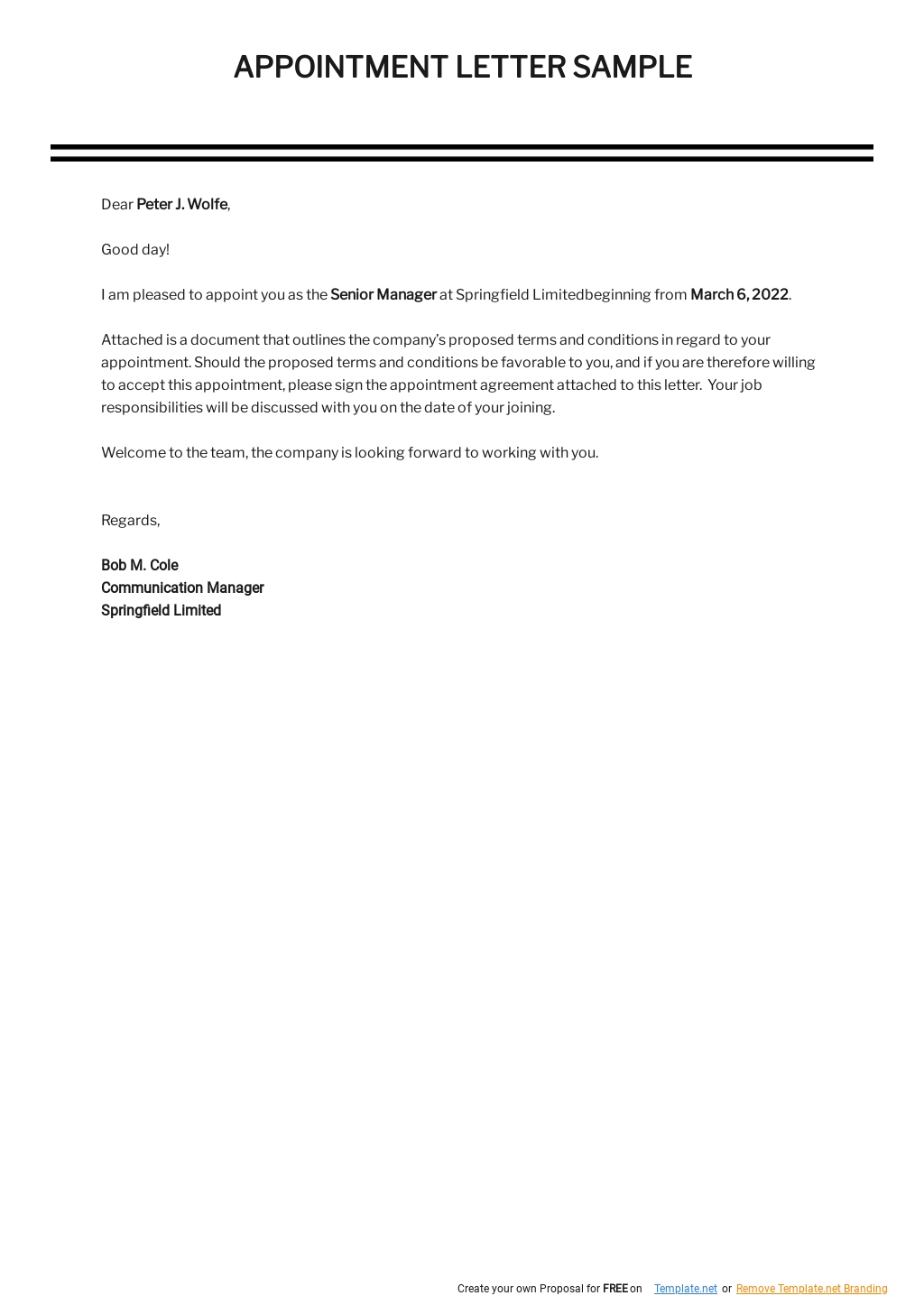 Trainee Engineer Appointment Letter Template - Google Docs, Word ...