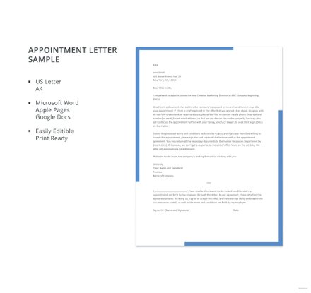 Appointment Letter Sample: Download 700+ Letters in Word, Pages, Google ...