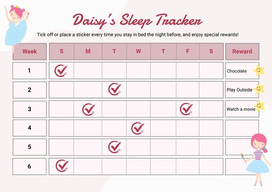 Ballerina Sleep Reward Chart in PDF, Illustrator