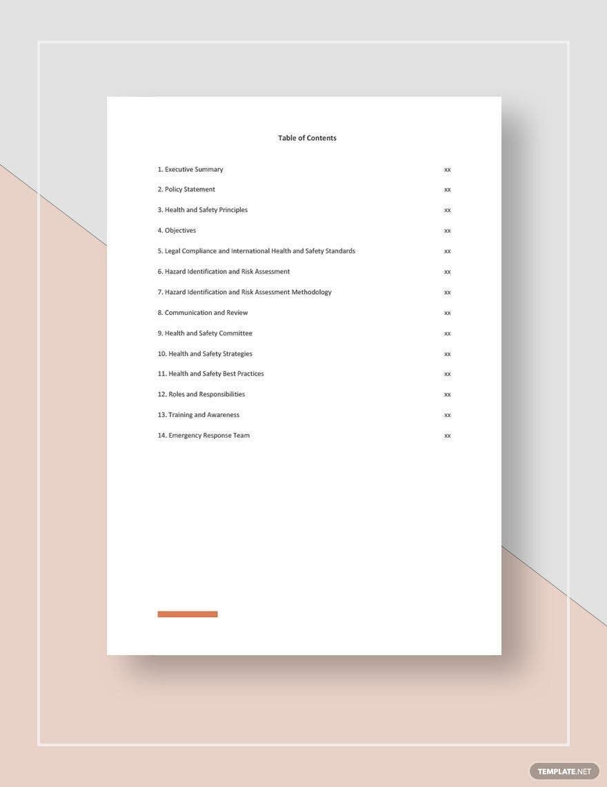 Health And Safety Plan Template Google Docs Word Apple Pages 