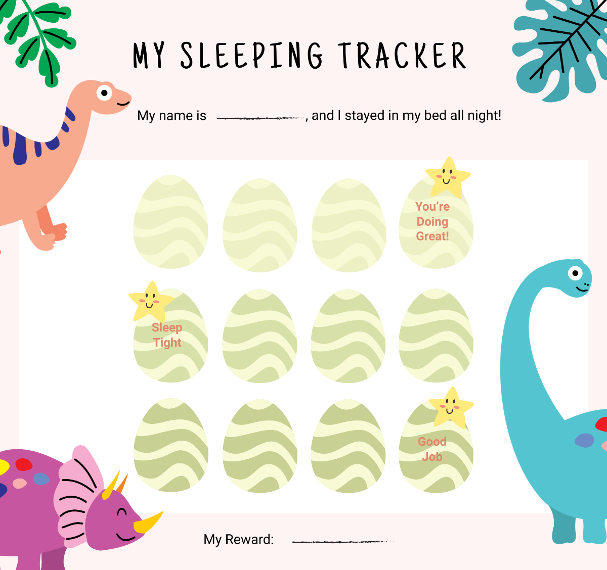 Dinosaur Sticker Sleeping Chart Template
