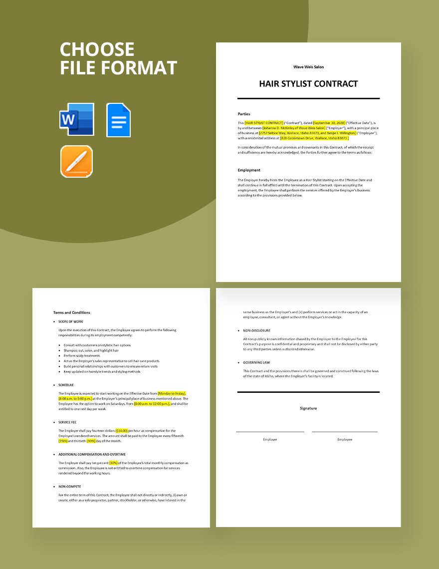 Hair Stylist contract Template in Google Docs Word Pages Download