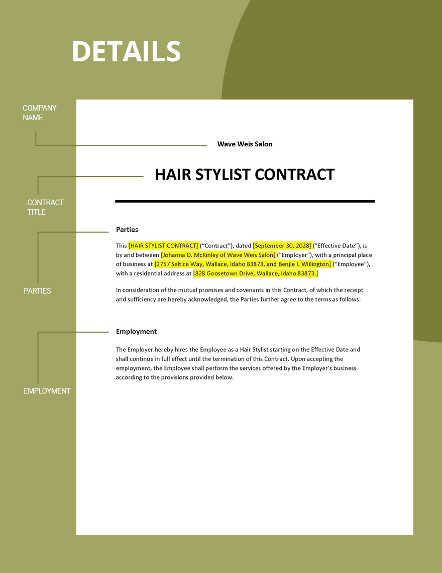 Hair Stylist contract Template