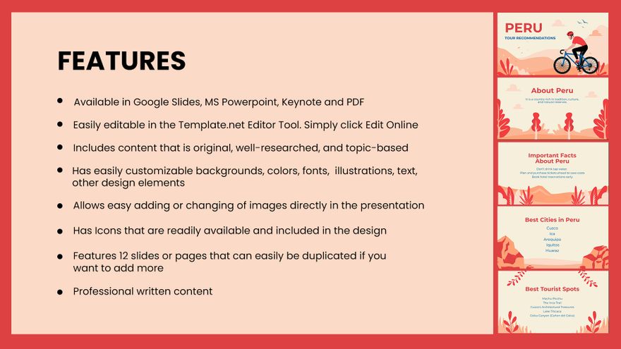 Free Peru Tour Recommendations Presentation Template to Edit Online