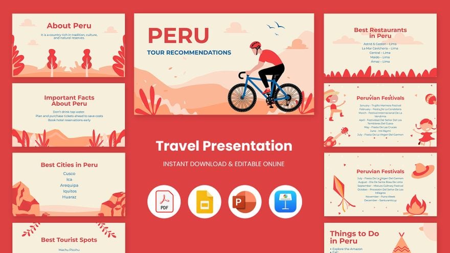 Peru Tour Recommendations Presentation in PDF, PowerPoint, Google Slides, Apple Keynote