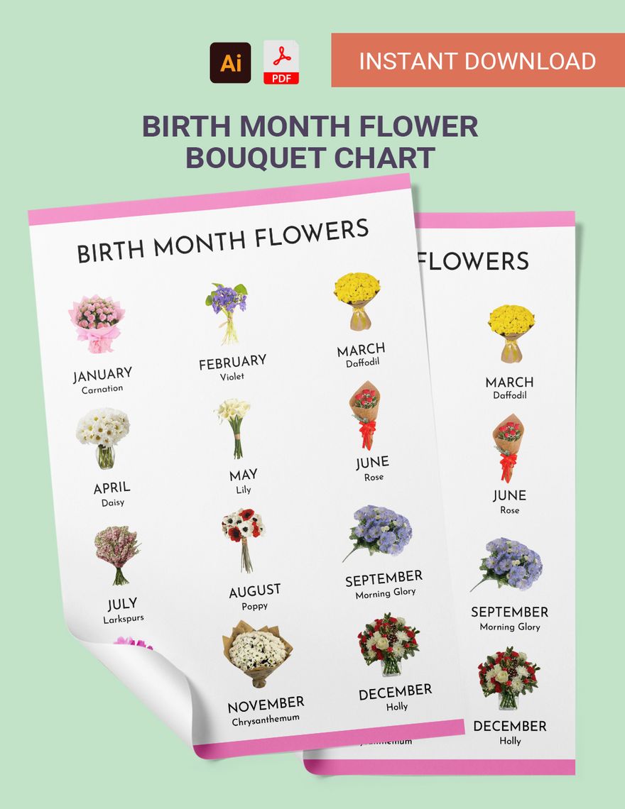Birth Month Flower Bouquet Chart in PDF, Illustrator