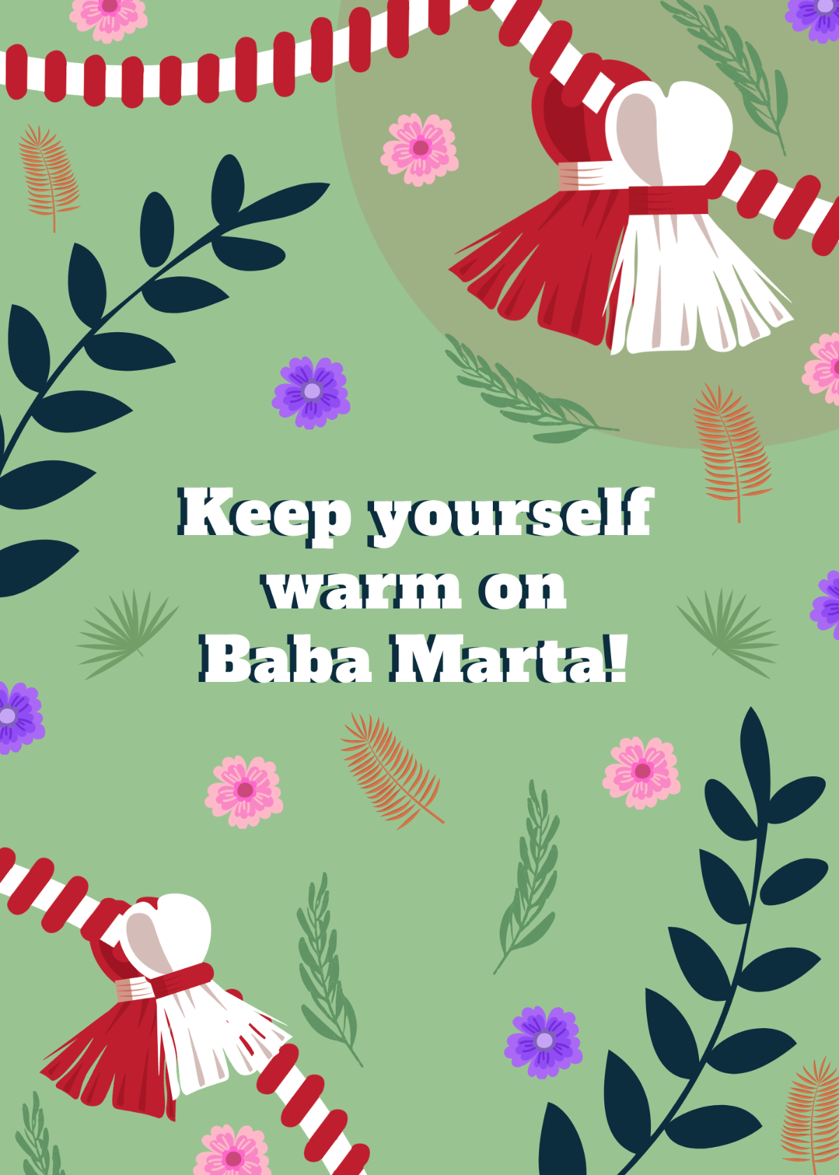 Baba Marta Greeting Card Vector Template