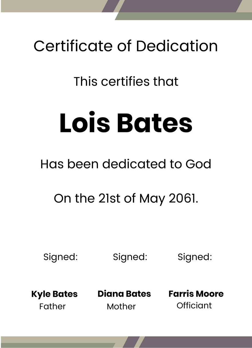 Child Dedication Certificate Template