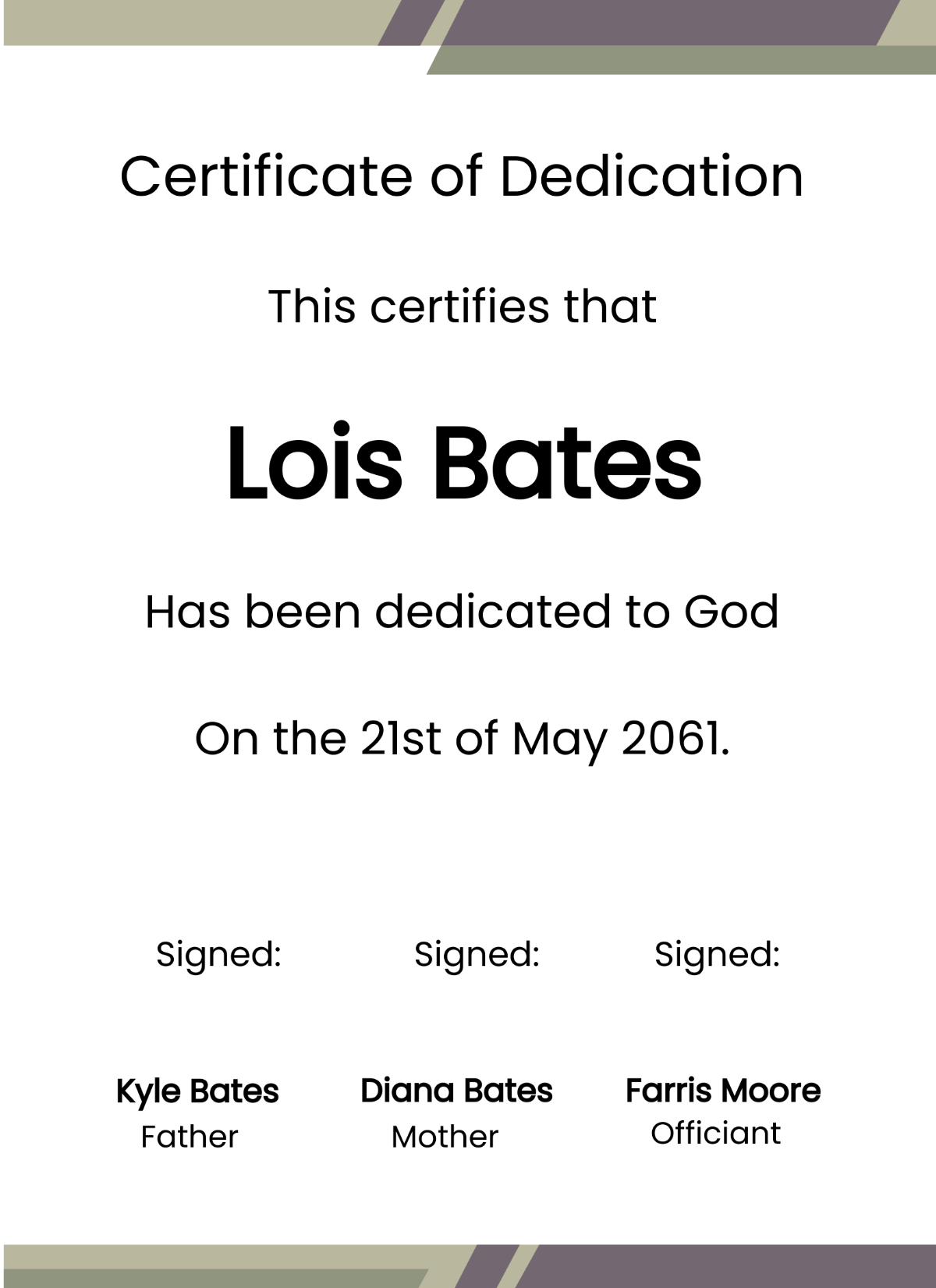 Child Dedication Certificate Template