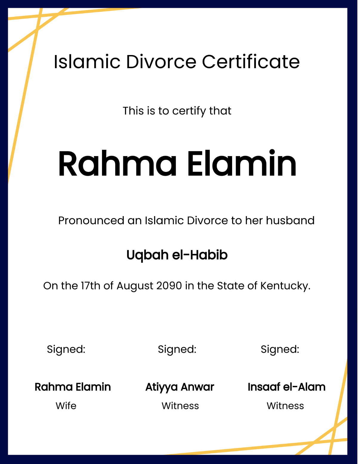 Islamic Divorce Certificate Template