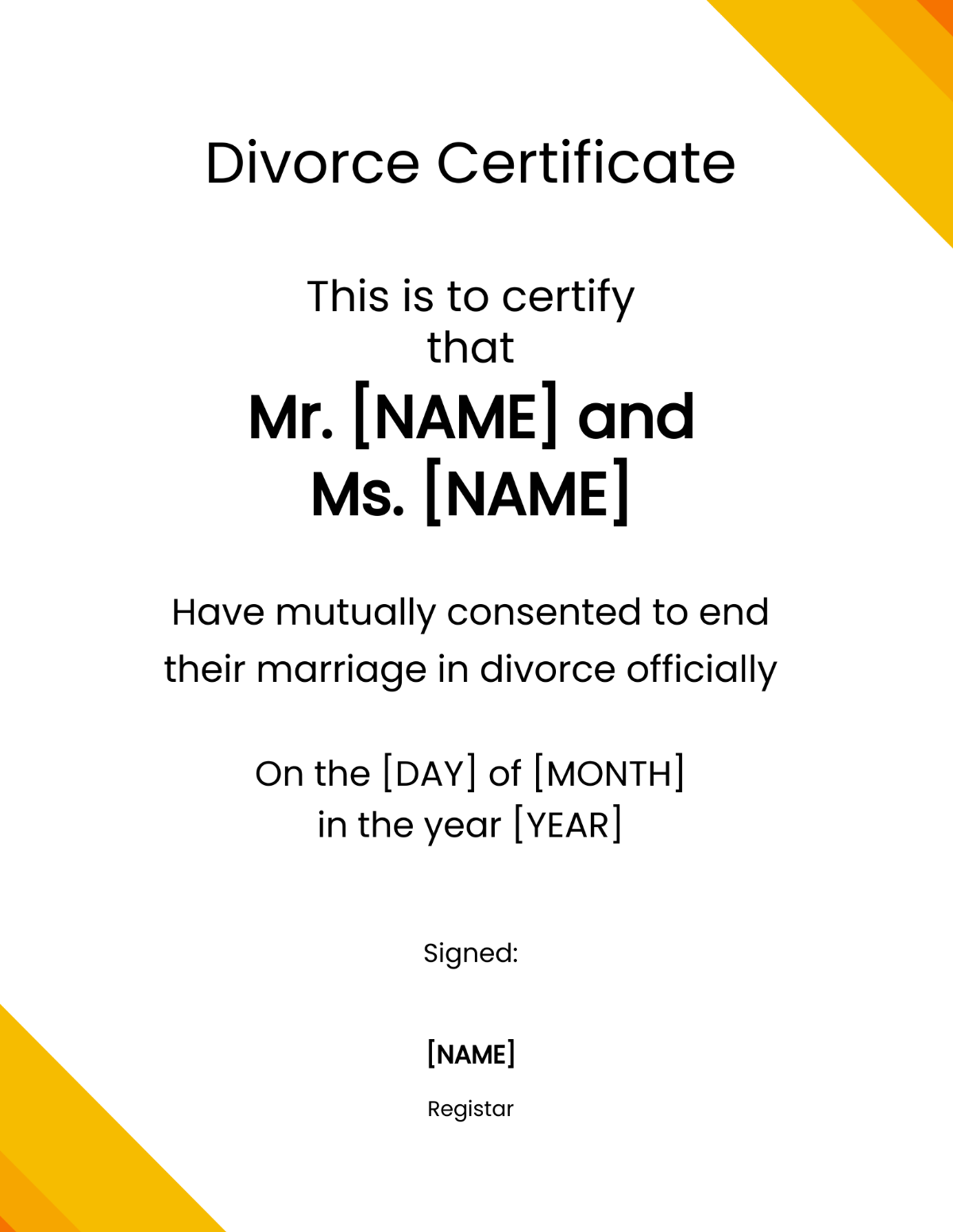 Free Blank Divorce Certificate