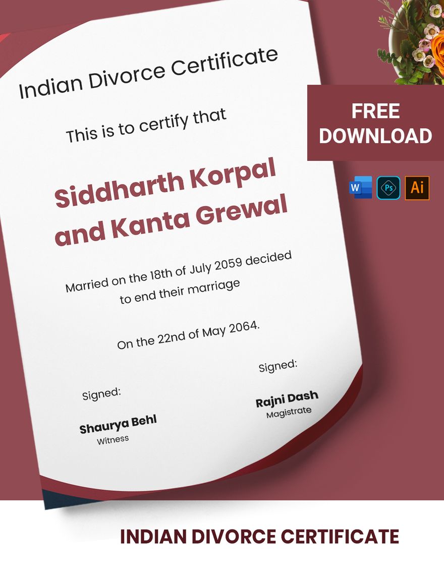 Indian Divorce Certificate in Word, Illustrator, PSD