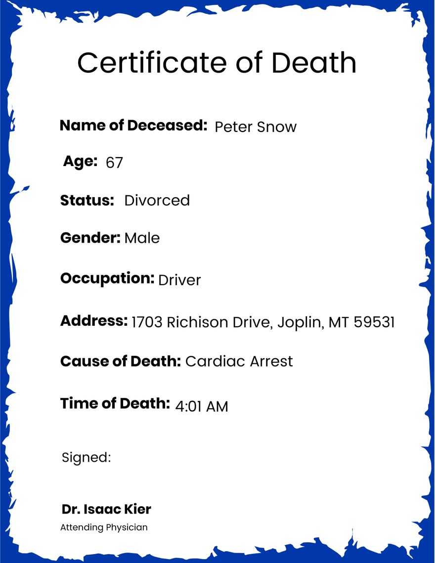 Free Doctor Death Certificate Format Template to Edit Online Free Doctor Death Certificate Format Template to Edit Online