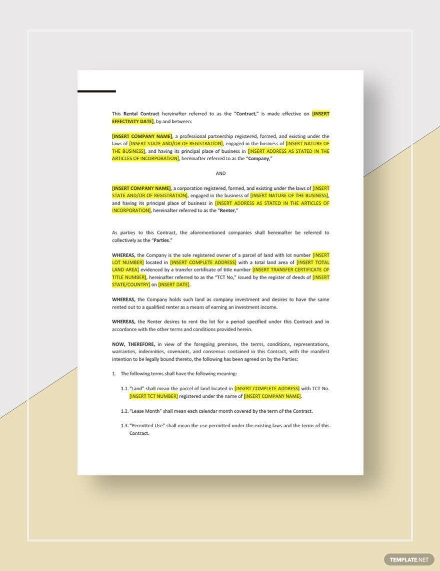 Rental Contract Template Google Docs Word Apple Pages Template net