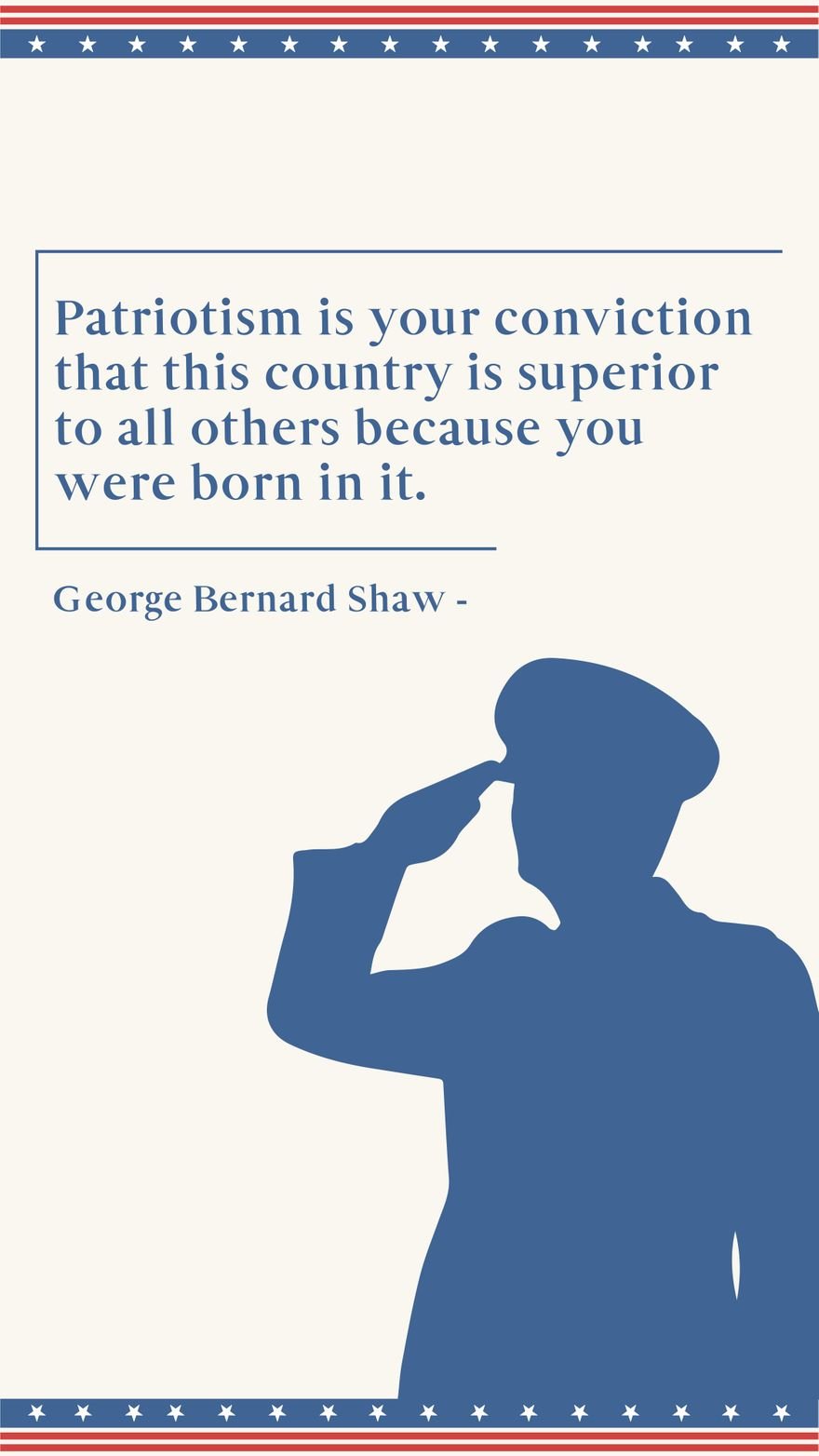 George Bernard Shaw - Patriotism is your conviction that this country is superior to all others because you were born in it. in JPG