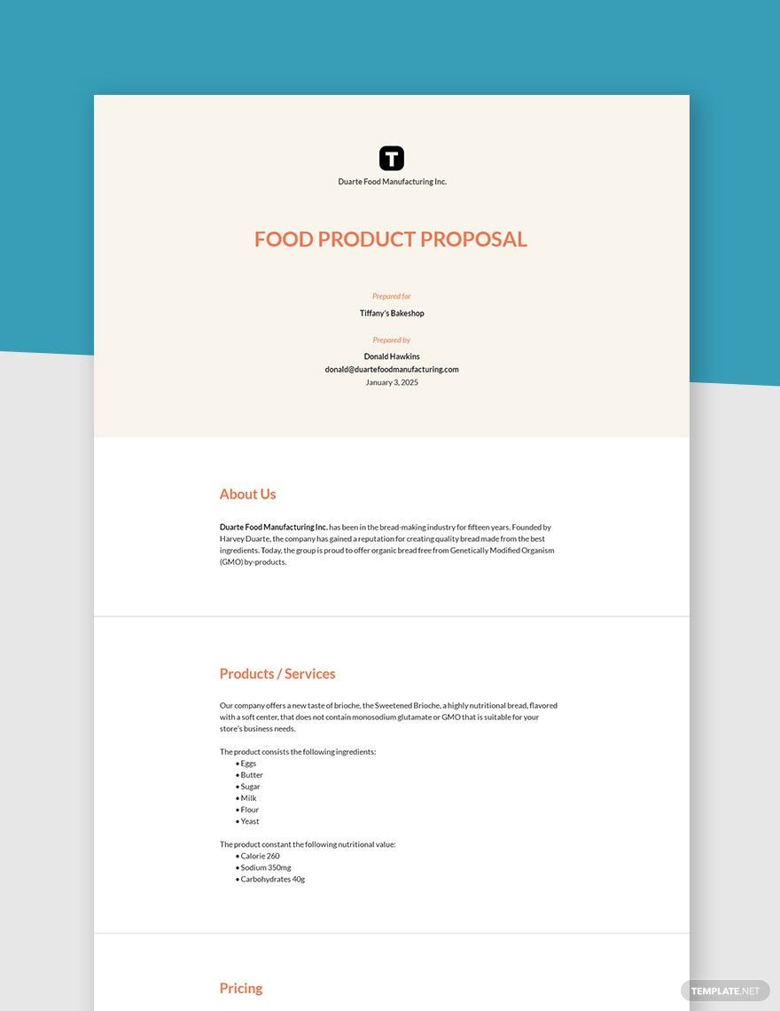 Food Product Proposal Template Google Docs Word Apple Pages