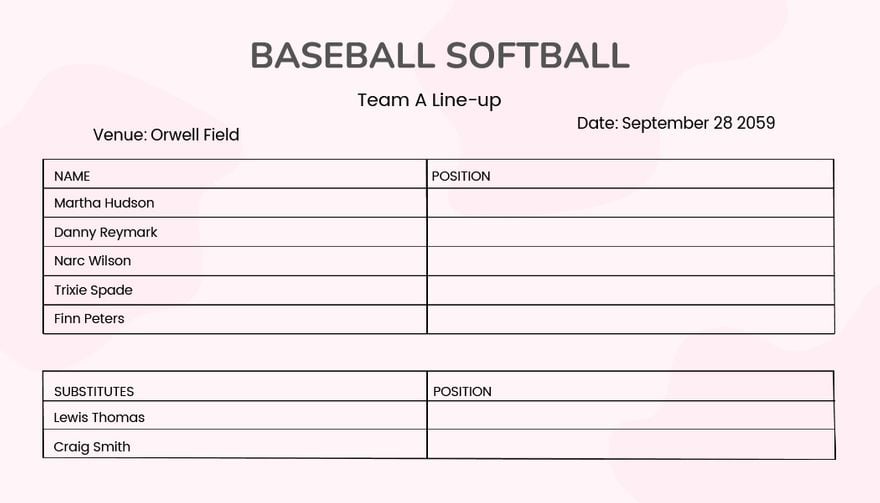 Baseball Softball Line-up Card Template