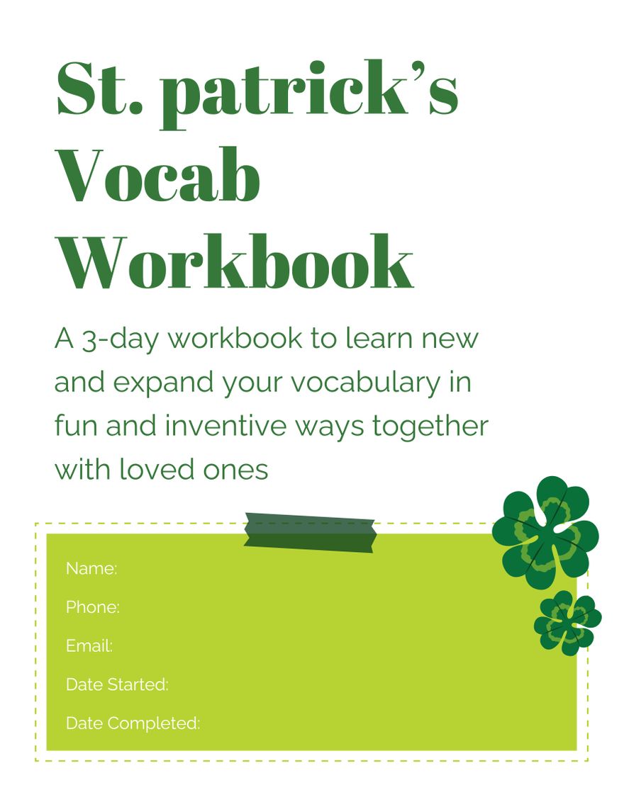St. Patrick's Day Vocab Workbook Template
