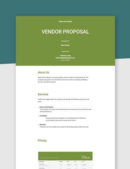 Vendor Proposal Template - Word (DOC) | Google Docs | Apple (MAC) Pages