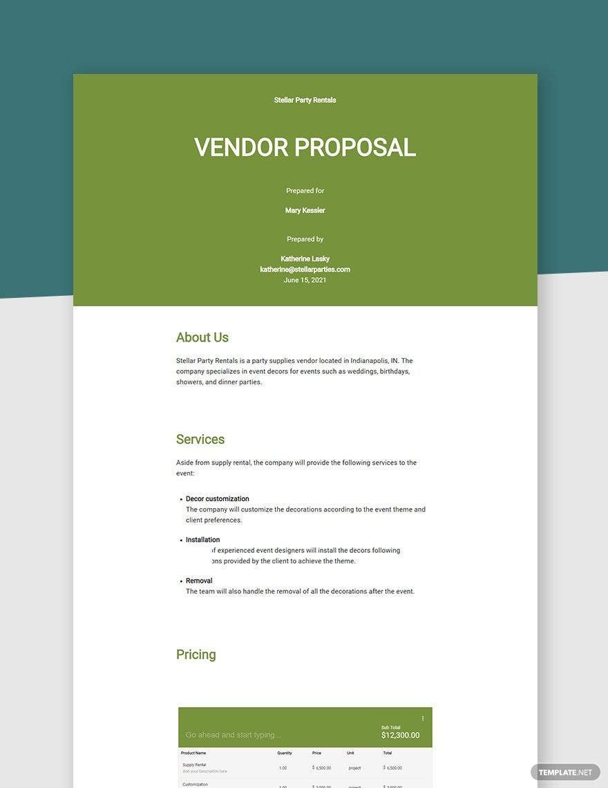 Vendor Proposal Template - Google Docs, Word, Apple Pages | Template.net