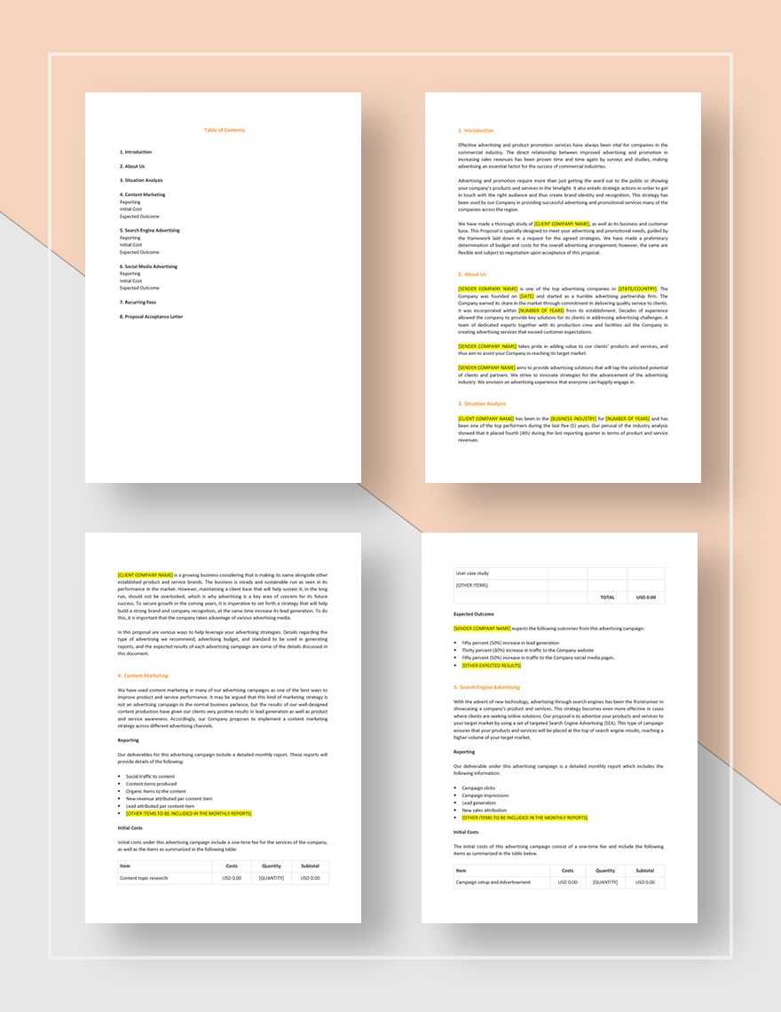 Advertising Proposal Template Google Docs Word Apple Pages