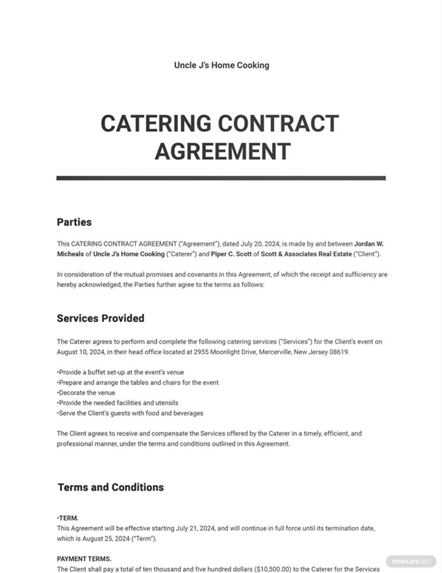 Catering Contract Agreement Template