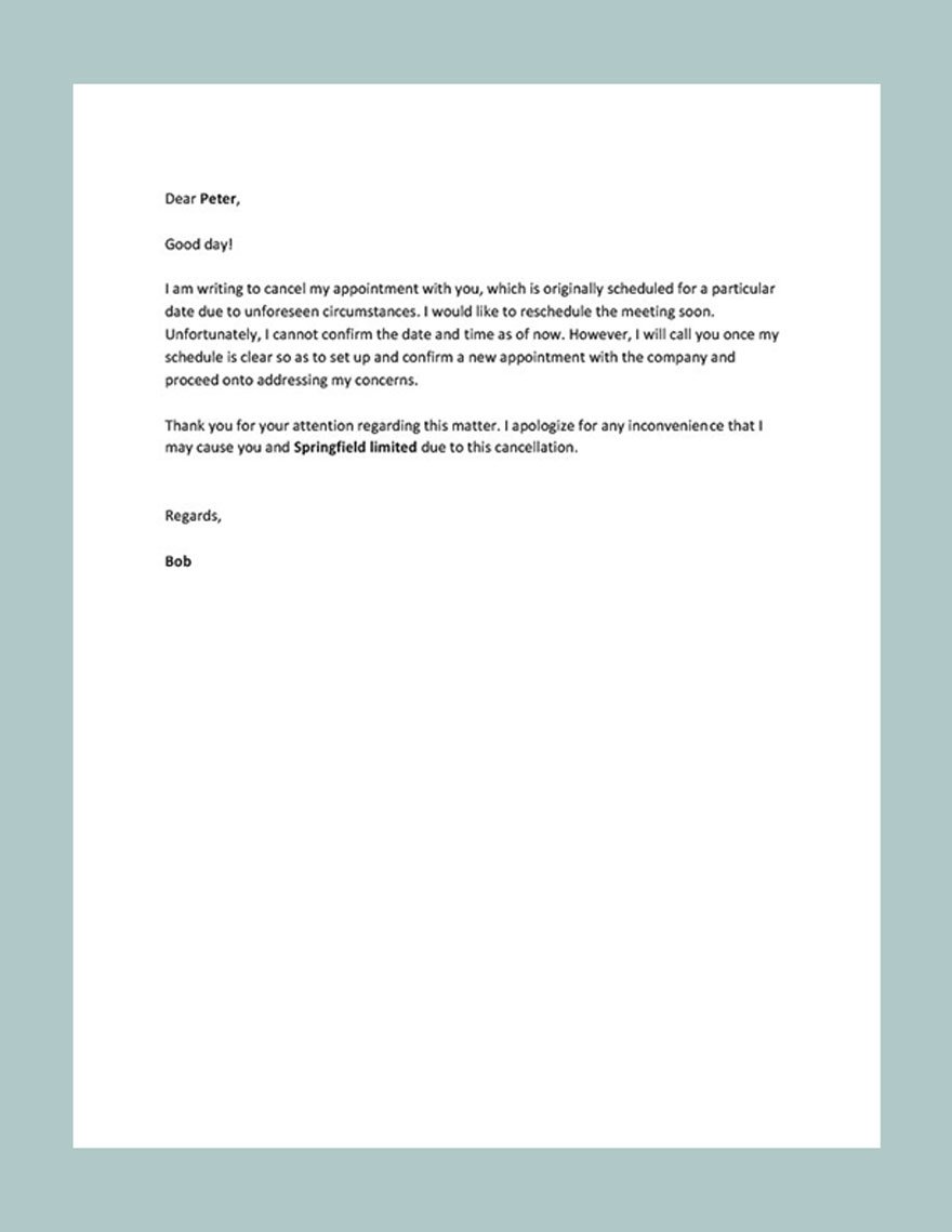Doctor Appointment Cancellation Letter Template - Google Docs, Word ...
